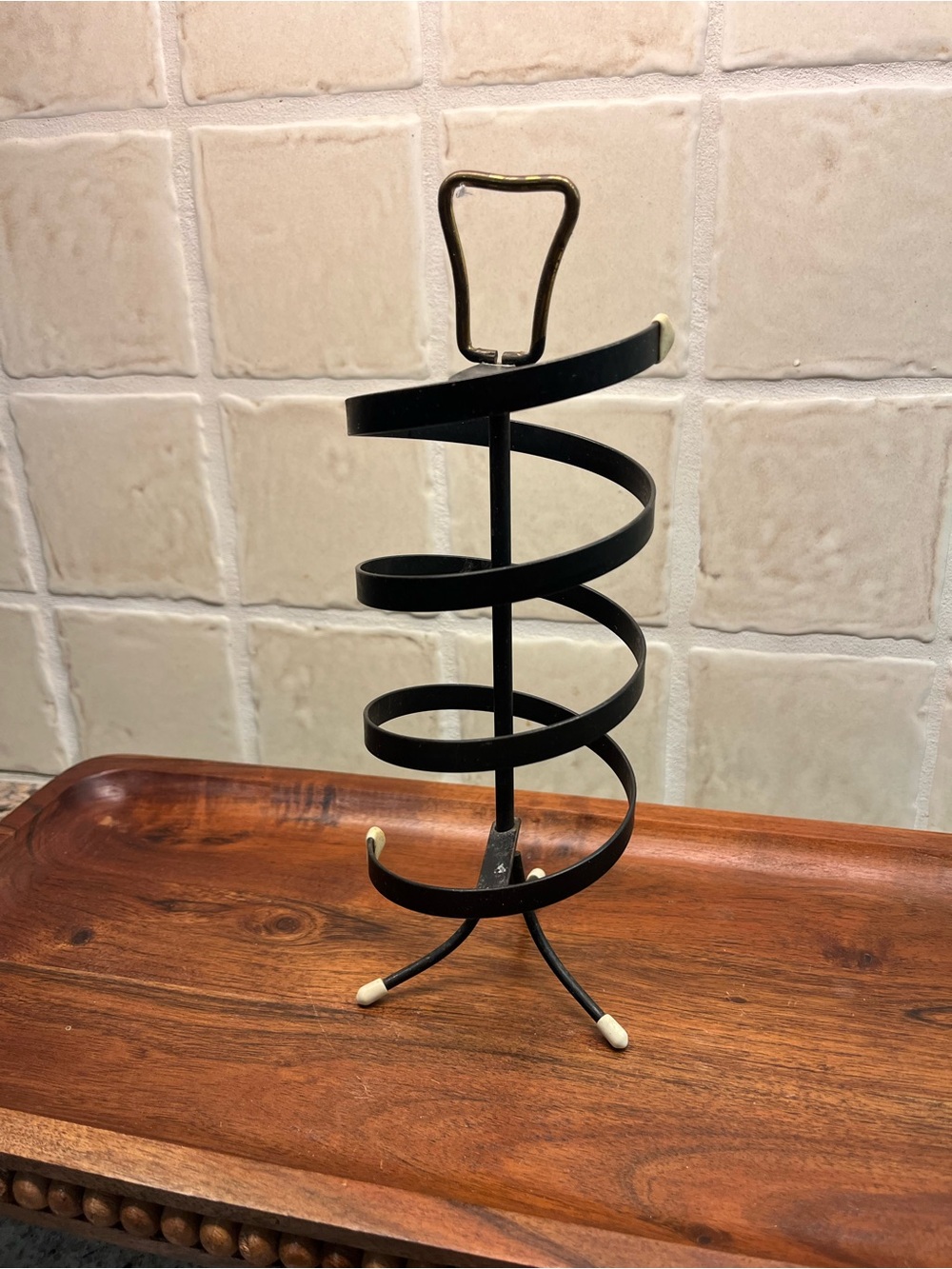 Vintage Mid Century Revolving Metal Earring Holder Stand  MCM Jewelery black